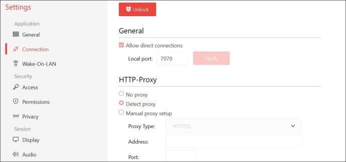 unlock AnyDesk connection settings