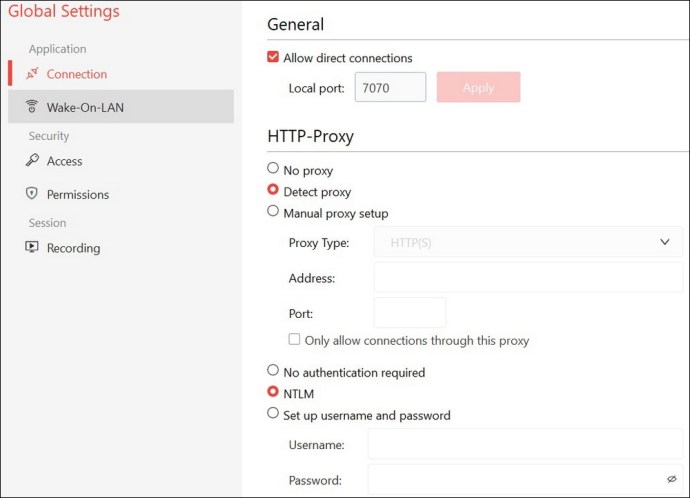 allow direct connection in Anydesk
