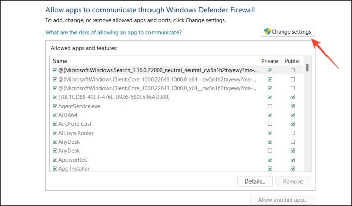 change Firewall settings