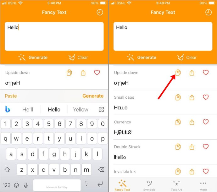 Text symbols on WhatsApp Android.