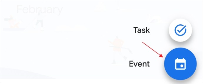 Events option in the Google Calendar app