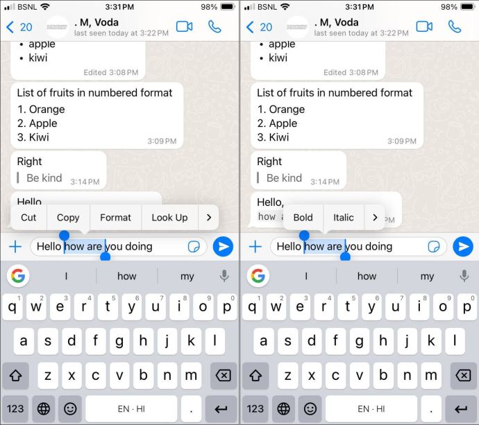 Format text in WhatsApp.