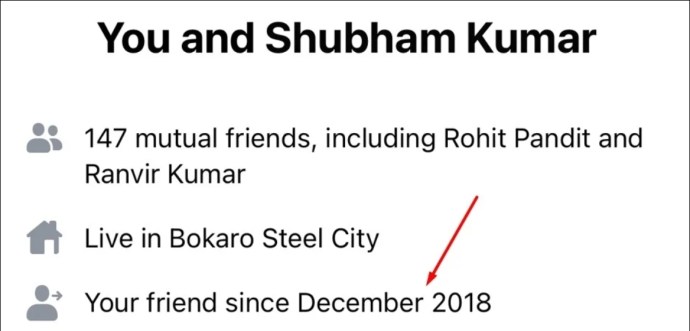 Friendship history on Facebook mobile