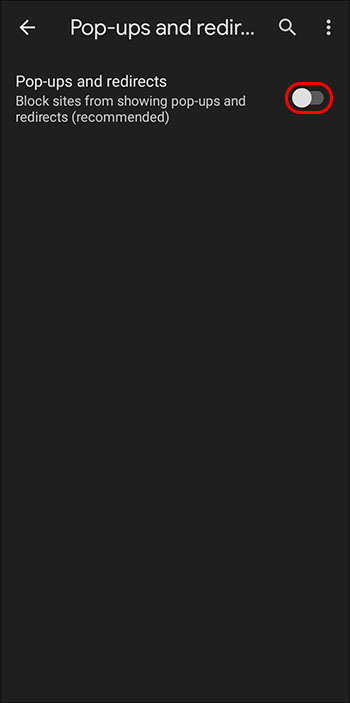 Chromes pop up and redirects option on Android