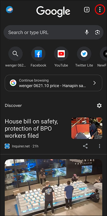 Opening the Chrome Settings option