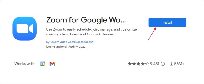 Install option for installing the Zoom add-on
