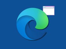 Microsoft Edge logo on a blue background with a small window open