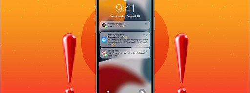 An iPhone with notifications and an orange background.