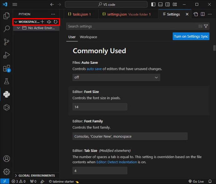 Selecting a project in VS Code