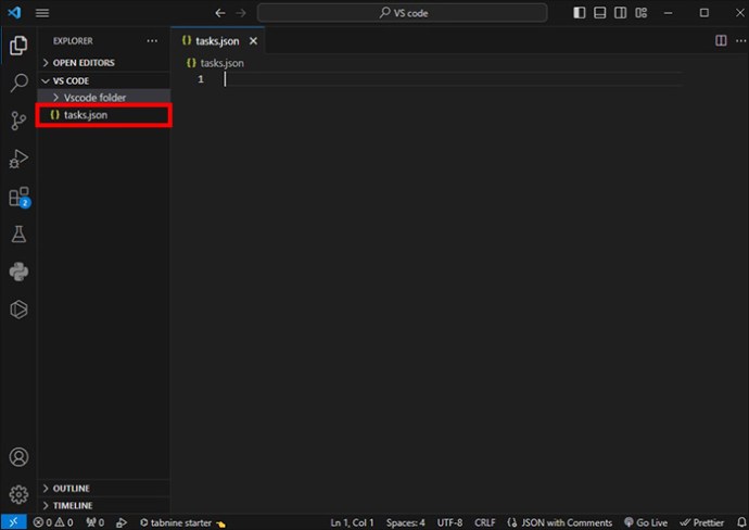 Opening tasks.json in VS Code