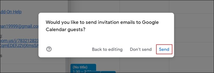 Send button in Google Calendar