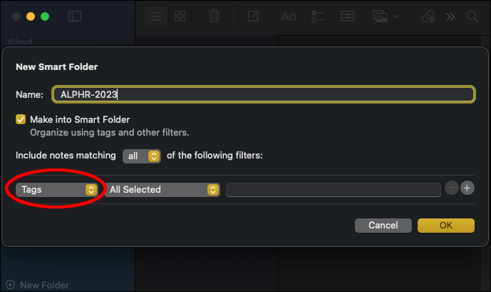 MacOS Notes App; create smart folder