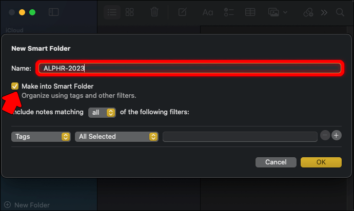 MacOS Notes App; editing tag criteria
