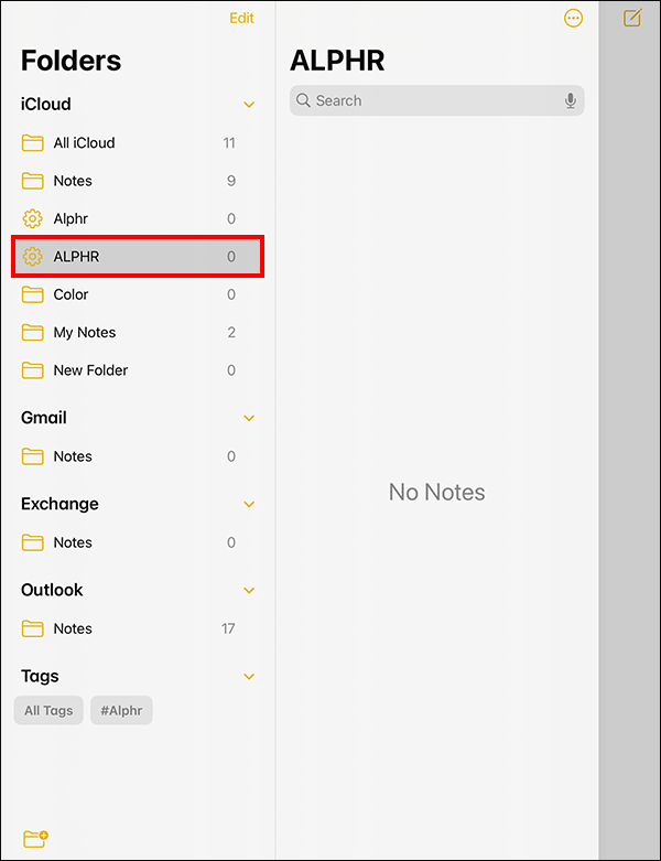 iOS Notes App; smart folders listed.