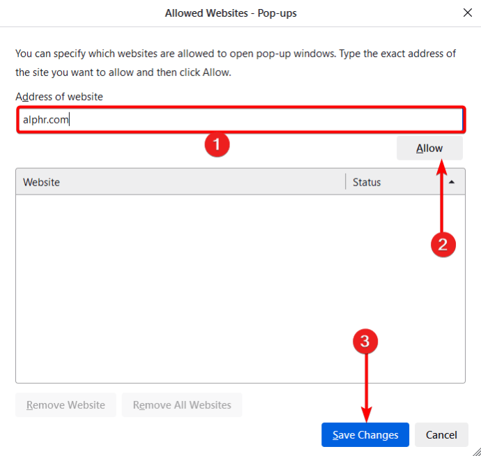 Specify allowed websites