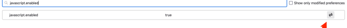 Clicking the toggle button for the javascript.enabled setting in Mozilla Firefox