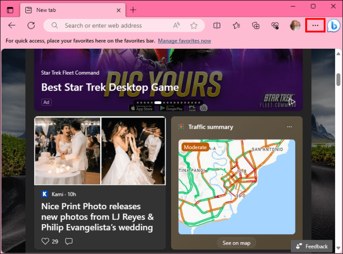 Menu icon in Microsoft Edge on a web browser.