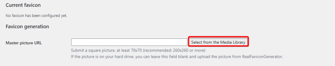 Selecting Favicon from media library