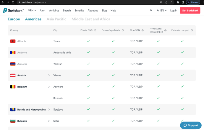 Surfshark - list of VPN server locations