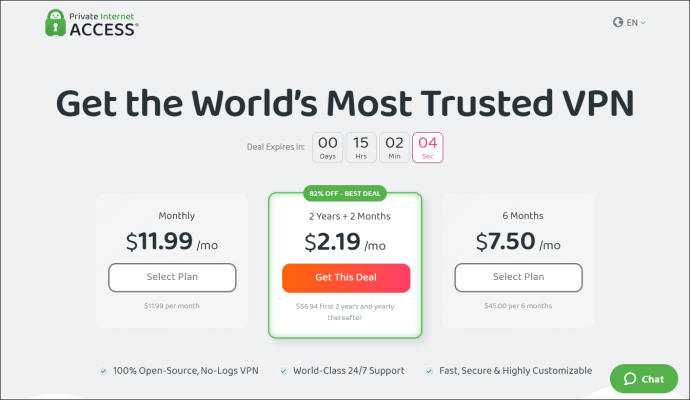 Private Internet Access Landing Page