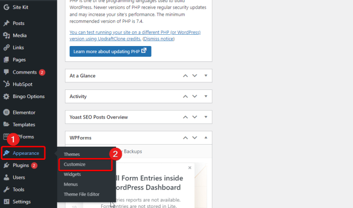Wordpress Customize option